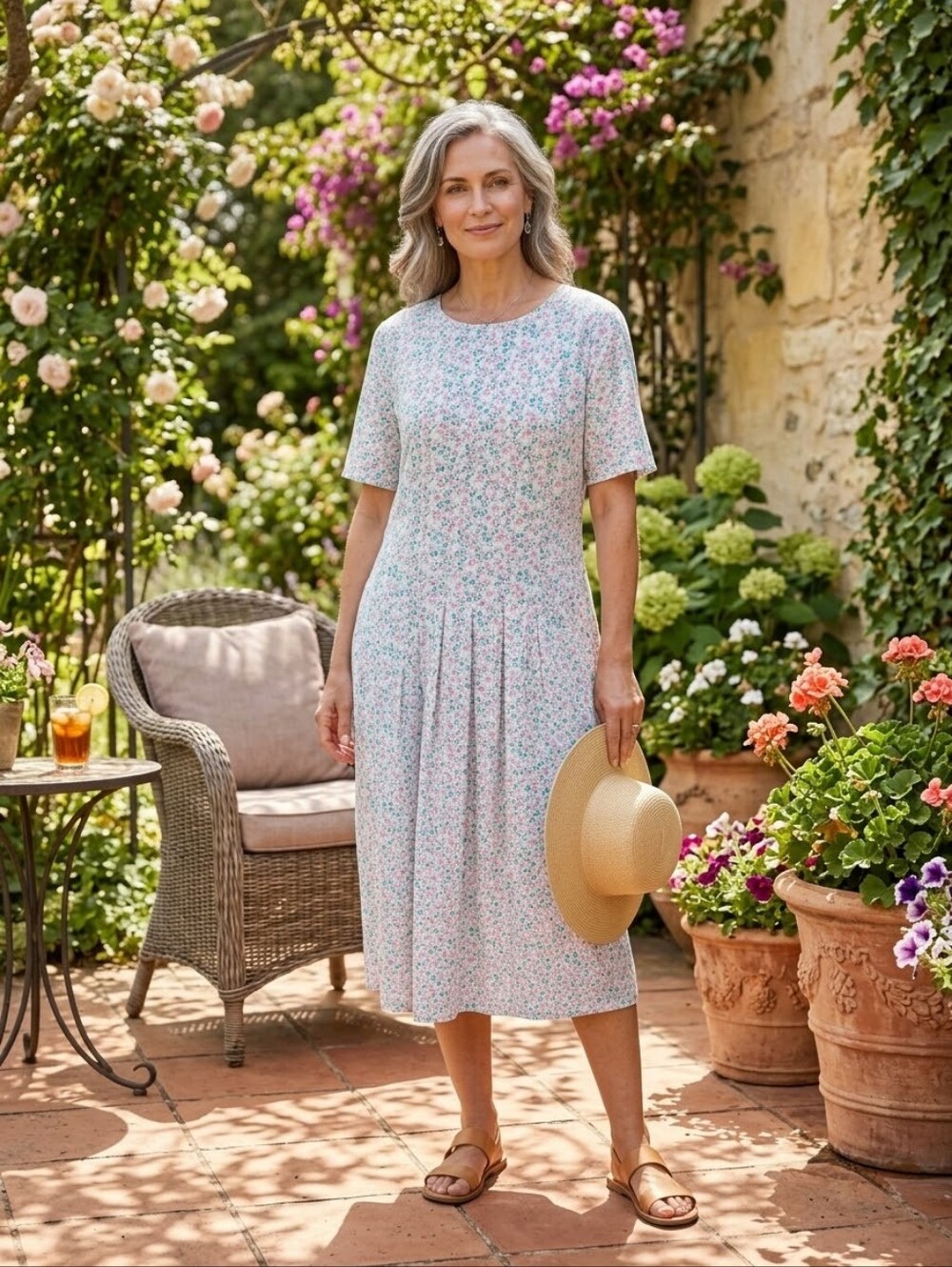 VTG Andrew Harvey ditsy floral print 100% cotton dress Size 18 Grandmacore